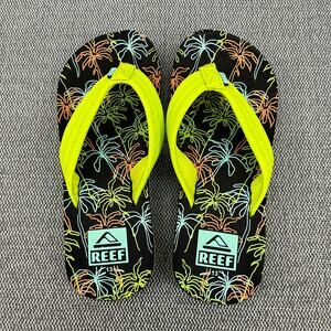 REEF Kids Boys‎ Uni Thong Flip Flop Sandals Size 13 Black Green Tropical Night